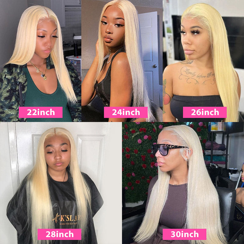 #613 Blonde Silky Straight Human Hair 4x4 5x5 Lace Closure Wig - 图片 4